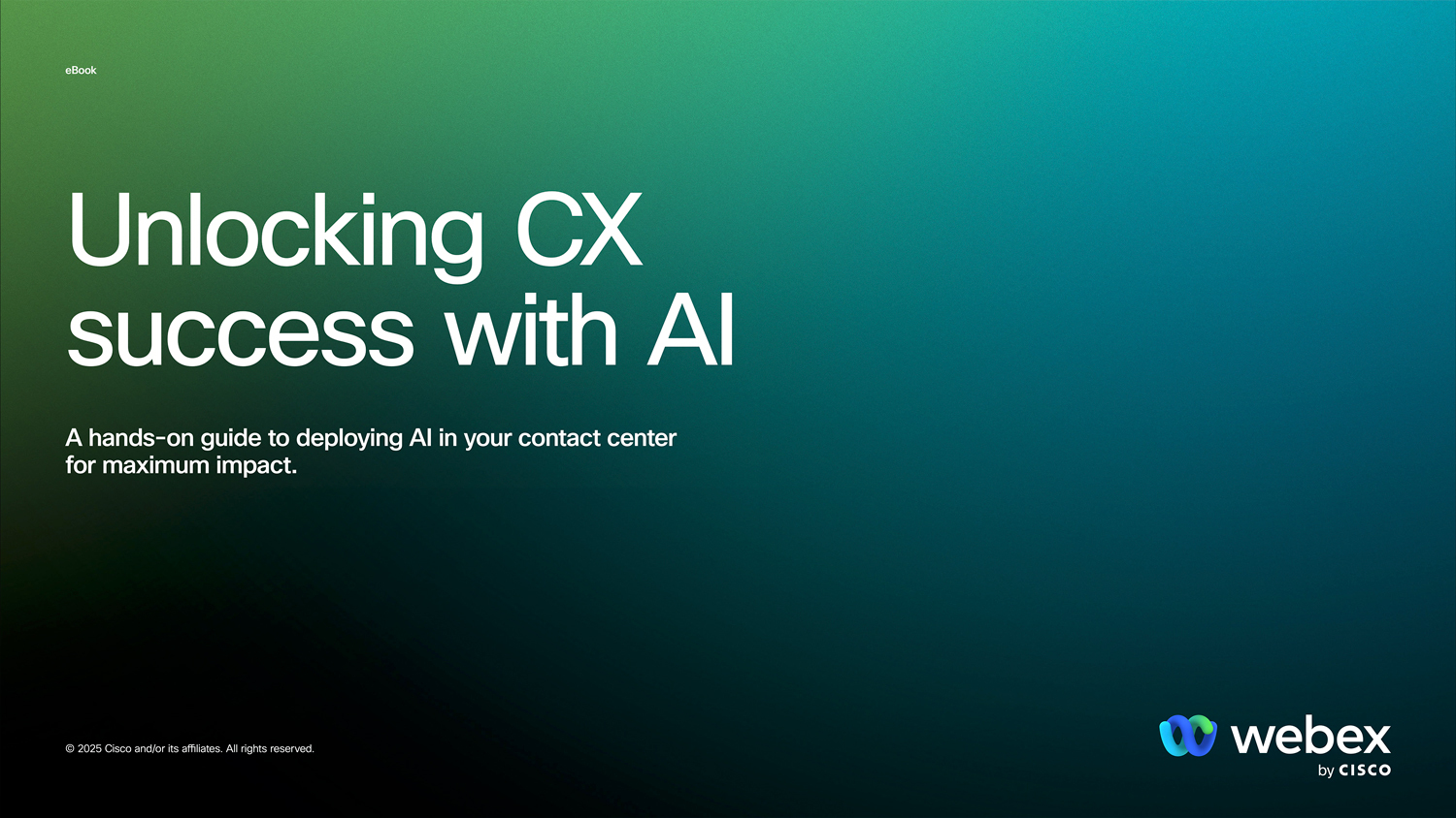 Webex by Cisco ebook cover: "Unlocking CX success with AI."