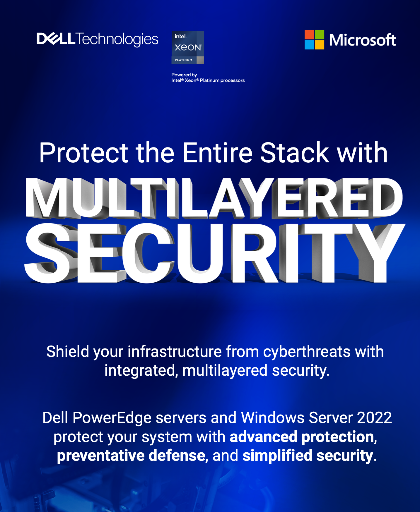 Dell, Intel, Microsoft ad: Multilayered Security for Dell PowerEdge and Windows Server 2022.