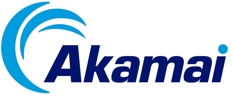 Akamai logo with blue text and a light blue wave graphic on a dark green background.