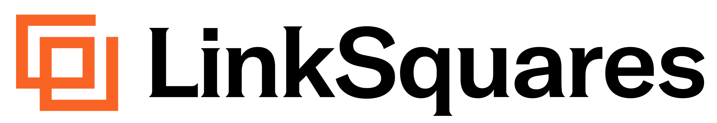 The LinkSquares logo features an orange interlocking square symbol next to the company name in black text.
