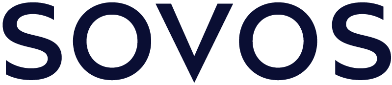 Dark blue "SOVOS" logo displayed on a dark green background.