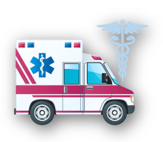 Ambulance with a medical Caduceus symbol, representing emergency services.