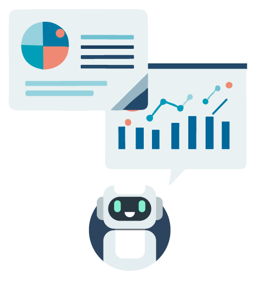 AI bot displaying data charts: pie, bar, and line graphs.