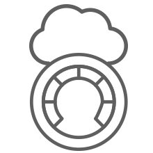 Outline icon of a cloud above a horseshoe-like shape within a segmented circle, representing cloud security.